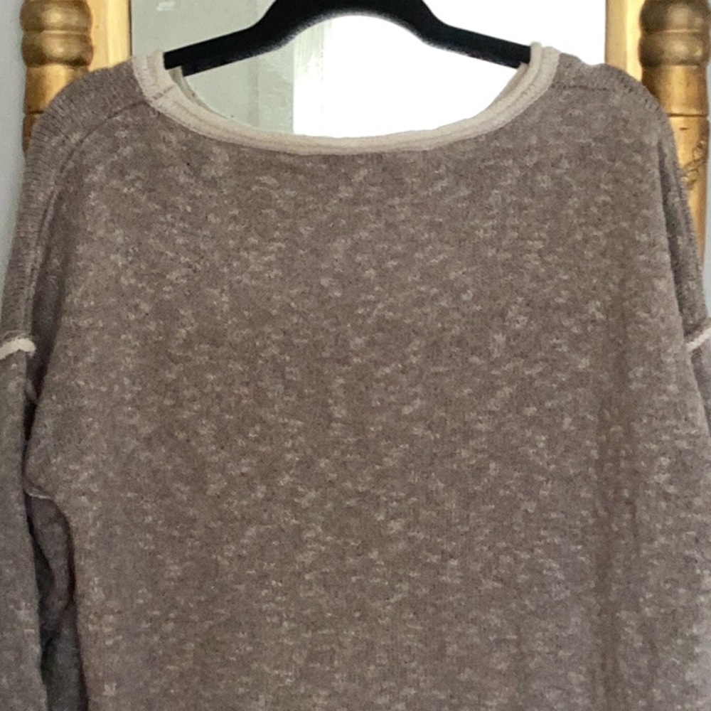 Miracle USA light cotton, linen cropped sweater in tan and cream S/M - Picture 6 of 7